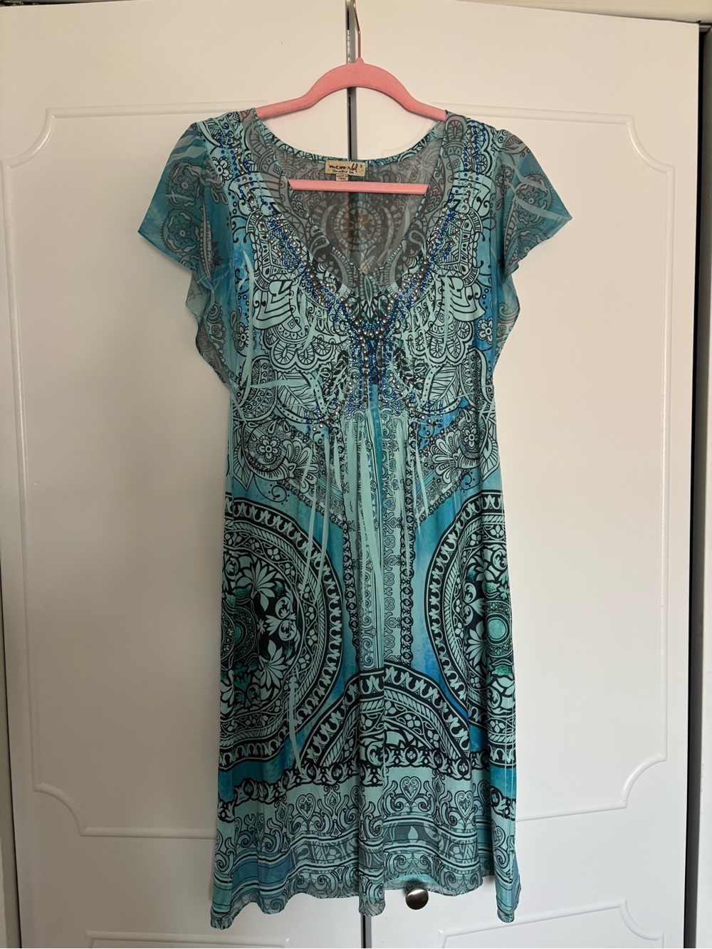 ONE WORLD Teal & Black Paisley Print Midi Dress